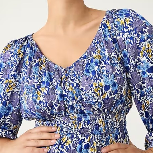 NWT J. Crew Blue & Yellow V-Neck Fête Floral Print Midi Dress, S - Picture 4 of 14